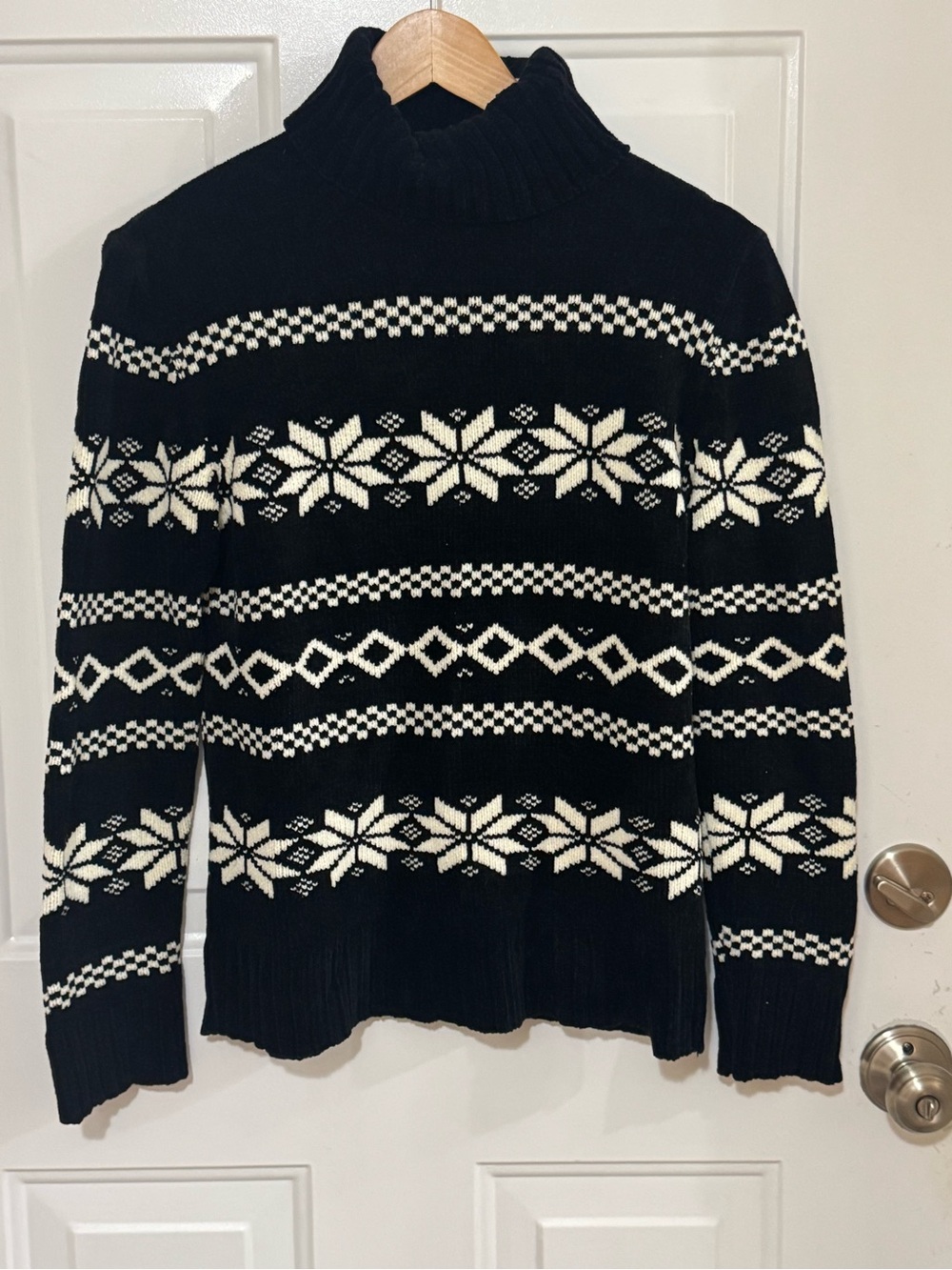 Men's Black and White Nordic Turtleneck Sweater